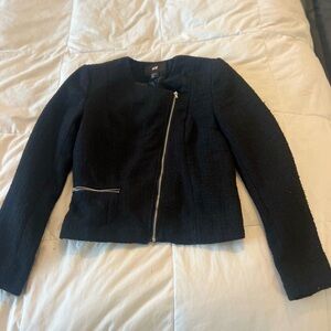 H&M Black Textured Blazer with Silver Zipper